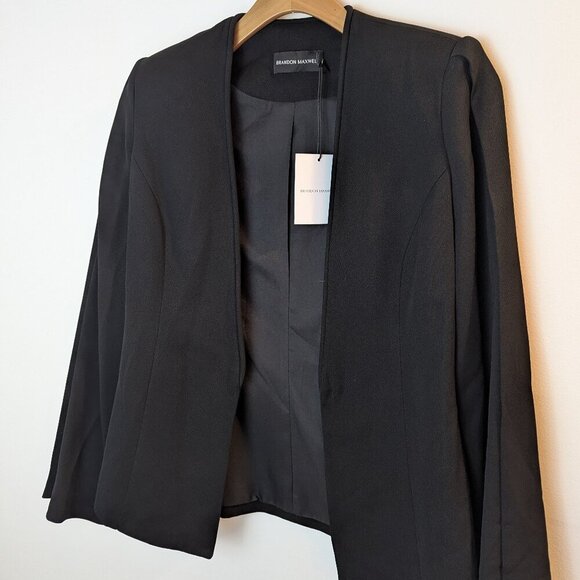 NWT Brandon Maxwell Luxury Flare-Sleeve Black Blazer, Sz 10 - Picture 2 of 16